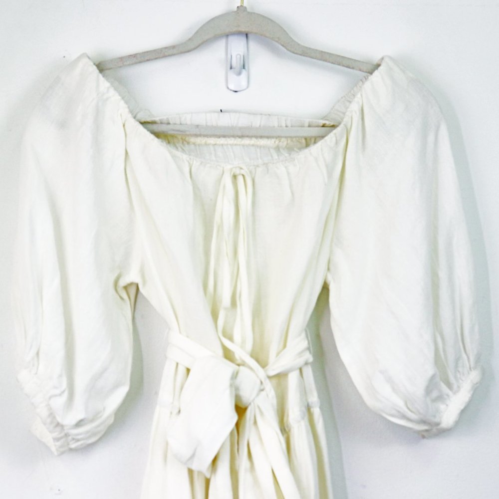 NEW Topshop Linen Blend Belted Bardot Midi Dress 6 - Picture 6 of 8